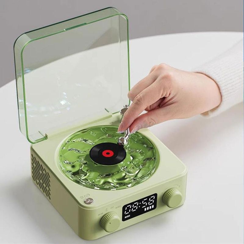 Waves Vinyl Player Bluetooth White Noise Retro Turntable Sleep Aid Vitrola Shaped Speaker with RGB Light_voghion.com