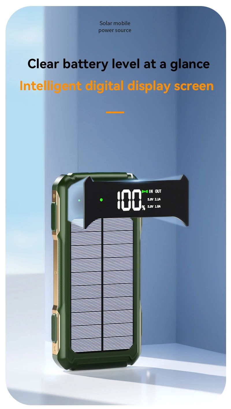 Chargeur solaire portable d'extérieur de grande capacité 4 en 1 avec câbles intégrés et écran numérique LED pour iPhone_voghion.com