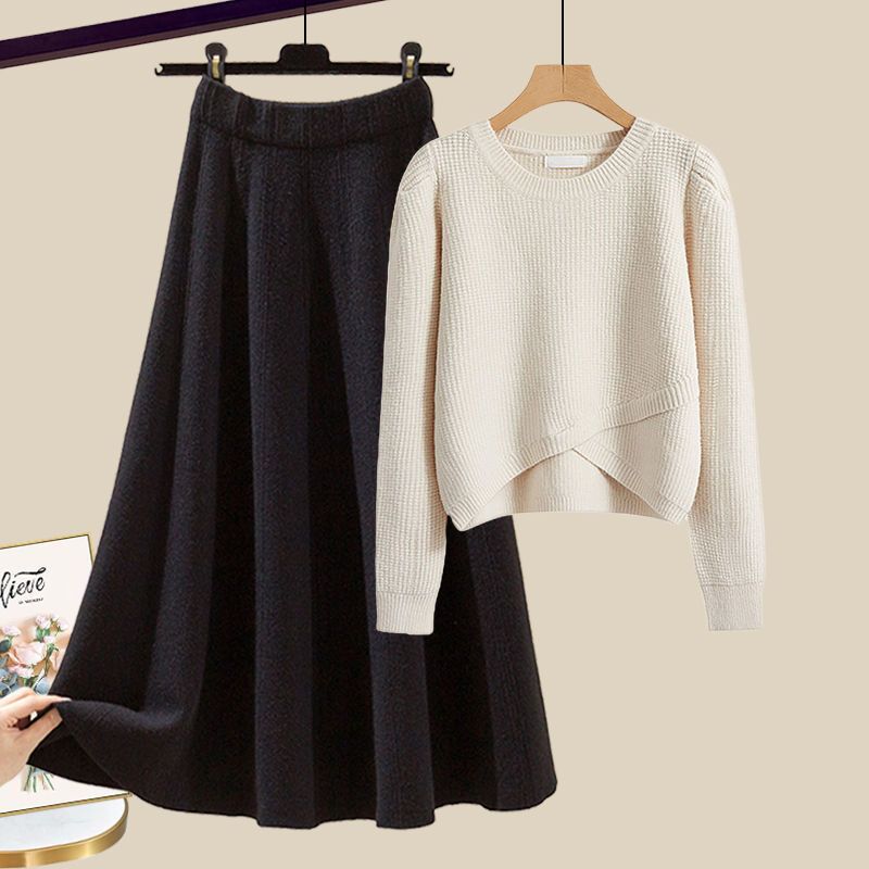 Women's Clothing Spring suits for women new large size outfits temperament knitted sweater skirt Maillard outfit a complete set_voghion.com