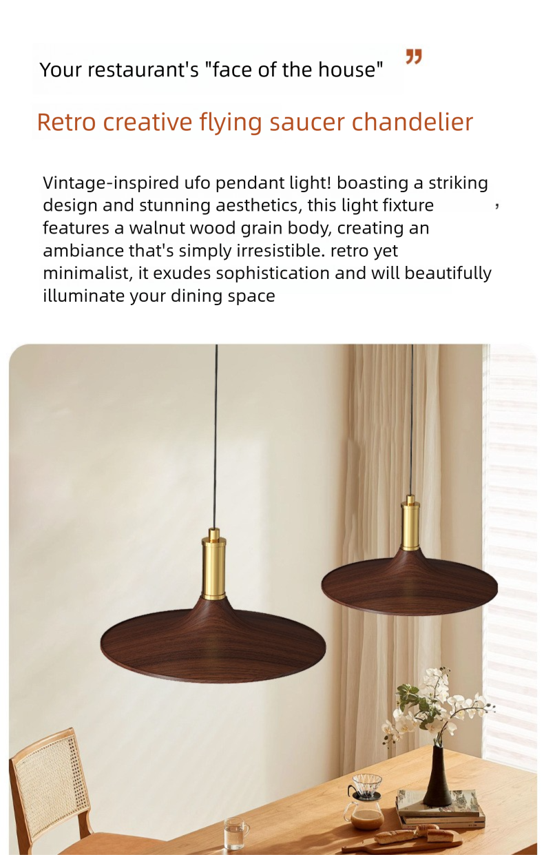 Lampada a sospensione da comodino per camera da letto color noce, stile vintage, per ristorante, sala da tè e caffè, a tre teste, modello UFO, 2025_voghion.com