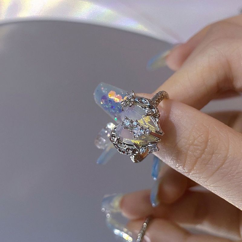 Anillo de dedo índice apilable de estilo minimalista con líneas irregulares abiertas para mujer._voghion.com