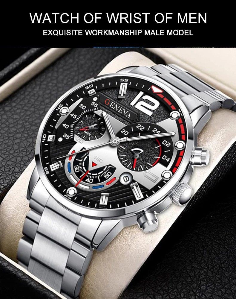 Men's Business Chronograph Watch - Stainless Steel Alloy Case, Three Subdials & Date Window (Quartz Movement)_voghion.com