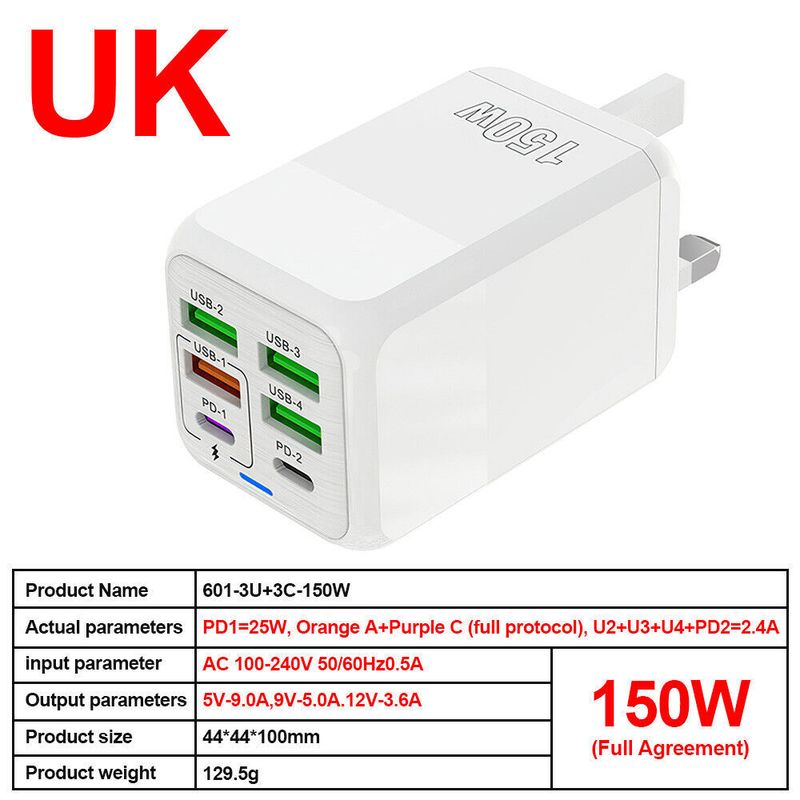 150W Multi-Port USB-C Stecker Super Schnelle Wand Ladegerät Power Adapter Für IPhone IPad_voghion.com