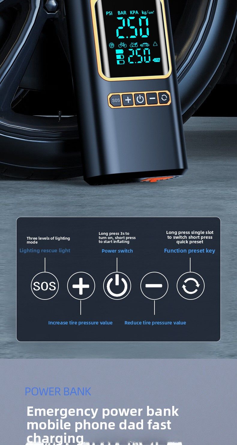 Autobatterie mit Dianbao-Reifenluftpumpe, 12 V, Notstart-Stromversorgung, Autoluftpumpe, multifunktionales Fahrzeug_voghion.com