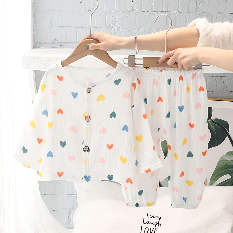 Conjunto de pijama de verano para bebé, niño y niña, informal, con dibujos animados, ropa para el hogar con aire acondicionado, conjunto de dos piezas, moderno_voghion.com
