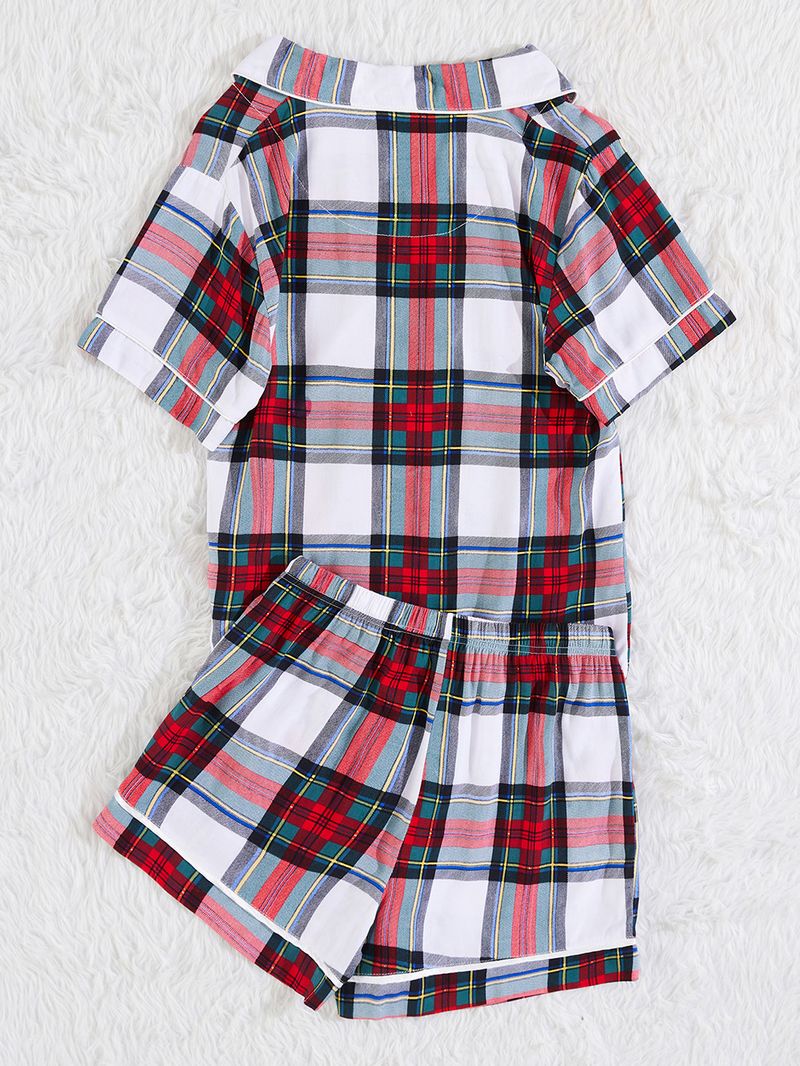 Dameskleding pyjama's voor dames vest met korte mouwen en geruite huiskledingset_voghion.com