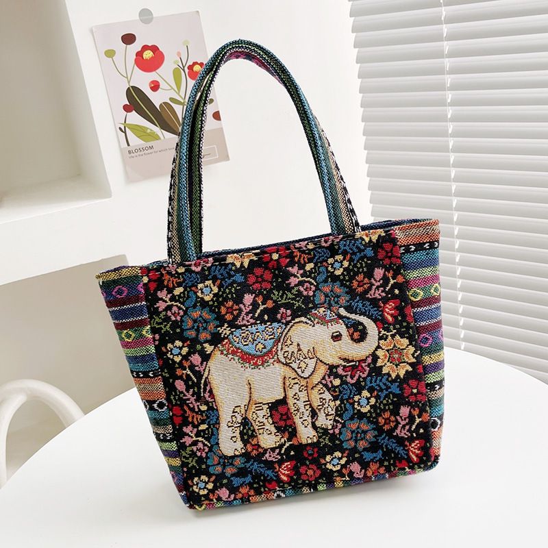 Borsa tote in tela ricamata per donna, borsa a mano in stile etnico, borsa per il pranzo casual da mamma, piccola borsa in tessuto_voghion.com