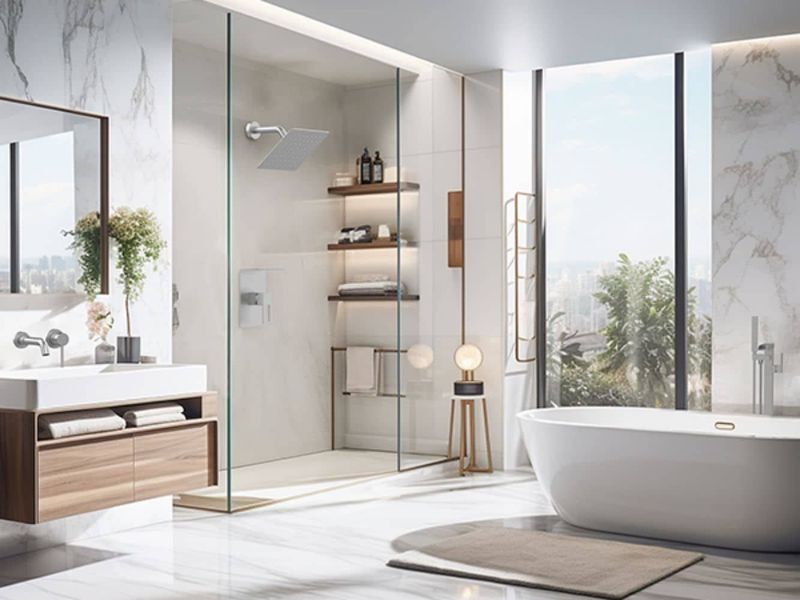 Shower Faucet With Storage Rack 8-inch Rain Shower Head Shower Decoration Kit With Single Spray Shower Head Shower Faucet Set Complete Brushed Nickel_voghion.com