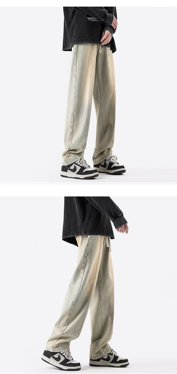 Washed Denim Jeans Men's Spring American High Street Oversized Trendy Brand Loose Straight Leg Pants_voghion.com