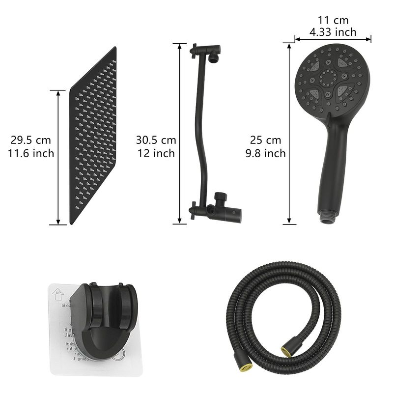 304 Bending Arm + 12 Inch 304 Ultra-thin Top Spray Shower + Plastic Handheld + Plastic Non-marking Socket 3. 1.5m Shower Pipe_voghion.com