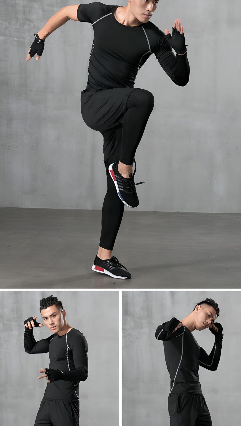 Set Fitness Sp Pantaloni attillati ad asciugatura rapida da uomo Maglia estiva a maniche corte Base di compressione per allenamento da corsa e basket_voghion.com