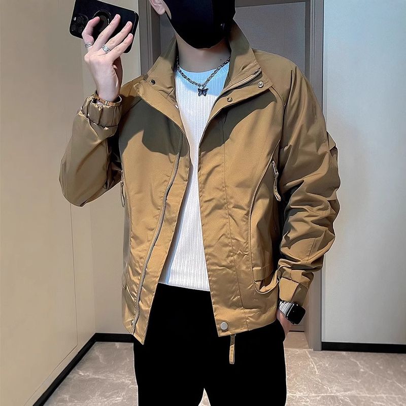 Giacca casual con collo alto da uomo alla moda e alla moda, stile primaverile e autunnale, capo di abbigliamento superiore fresco ed elegante_voghion.com
