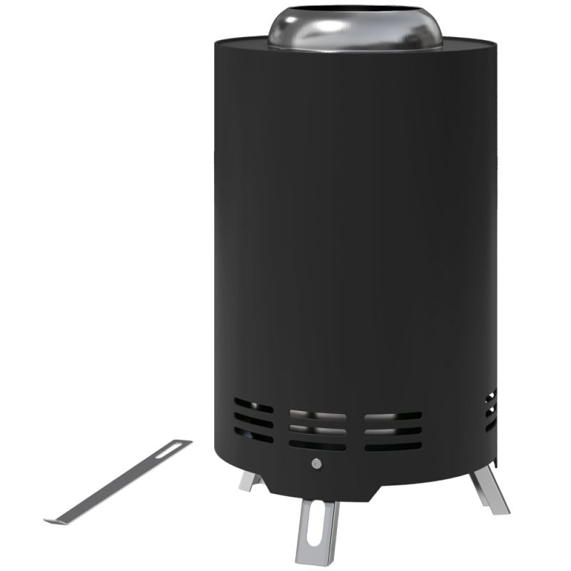 Feuerschale Ø16x25cm Aus Edelstahl Feuerstelle Mit Schürhaken Rauchfreie Feuerschalen Für Garten, Balkon Terrasse, Outdoor BBQ Camping Schwarz_voghion.com