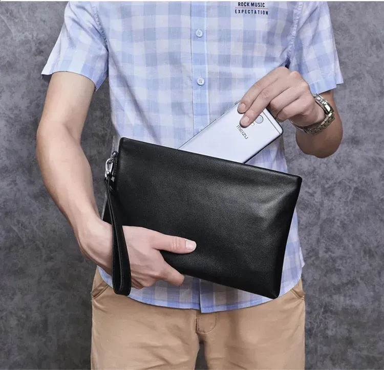 Wmnuo 2025 Clutches Herren Umschlaghandtasche aus echtem Lammleder Geldbörsenbeutel für Clutch Business Handytasche Herren_voghion.com
