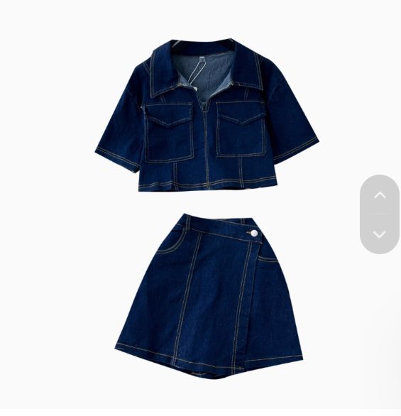 Age Reducing Suit For Women In Summer Korean Style Design Polo Collar Short Sleeved Denim Two Piece Set_voghion.com