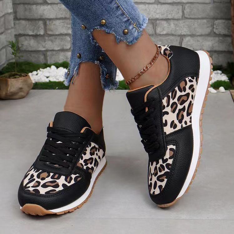 Nieuwe platform luipaard print veter casual sneakers voor vrouwen plus size lage top enkele schoenen_voghion.com