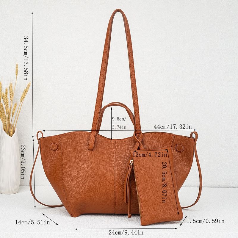Elegante borsa tote da pendolare con mini borsa staccabile - Borsa a tracolla in pelle PU di alta qualità per donna, spaziosa borsa da lavoro e da viaggio in nero e marrone chiaro_voghion.com