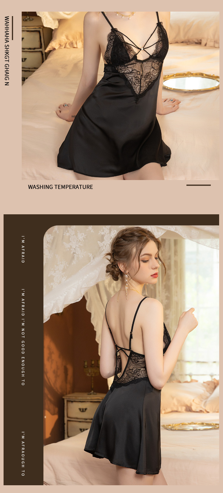 Mitternachts-Charme-Spitze, durchsichtige sexy Dessous, sexy Versuchung-Pyjamas, kurzer Rock, Heim-Pyjamas, zweiteiliges Set_voghion.com