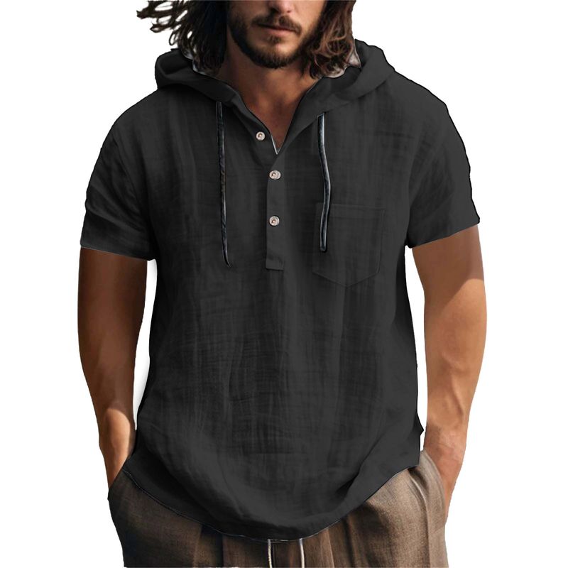 Felpa con cappuccio in cotone e lino, nuova 2025, a maniche corte, con cappuccio, primavera estate, casual, da uomo, da spiaggia_voghion.com