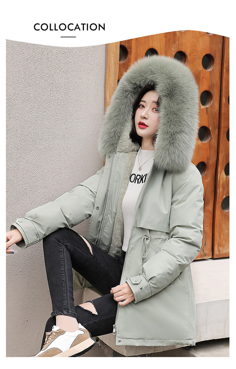 Damenbekleidung Mittellange Temperament-Baumwolljacke Kleine Winter-Plus-Samt-verdickte große Damen-Baumwolljacke_voghion.com