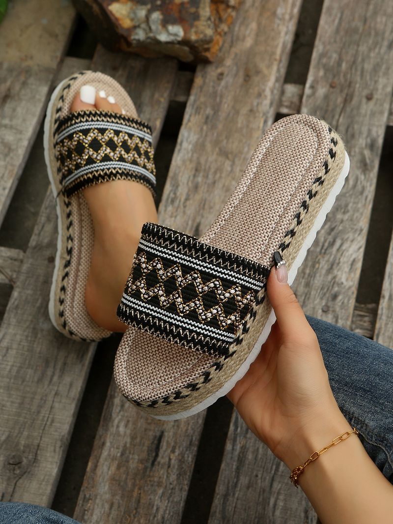 New Wide Width Women's Platform Peep-Toe Sandals - Boho Ethnic Jute Rope Candy Color Flip Flops (Comfortable Thick Sole Summer Beach Slippers)_voghion.com