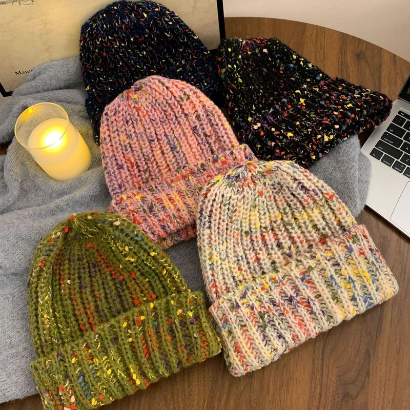 Herbst und Winter Regenbogenbohnen süße süße Mädchen Strickmütze weiblicher großer Kopfumfang Flormütze warmer Ohrenschutz Wollmütze_voghion.com