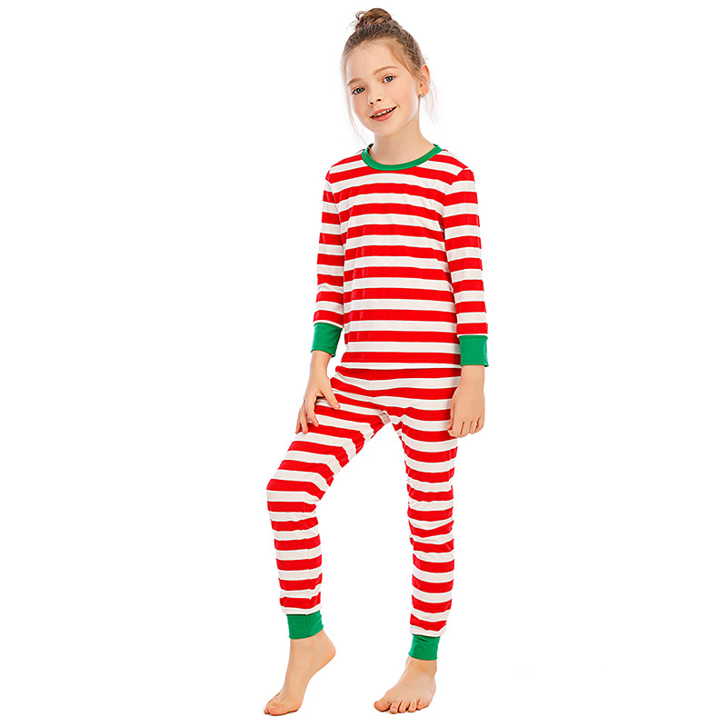2025 Kerst gestreepte mouw lange broek ouder-kind basislaag casual homewear set_voghion.com
