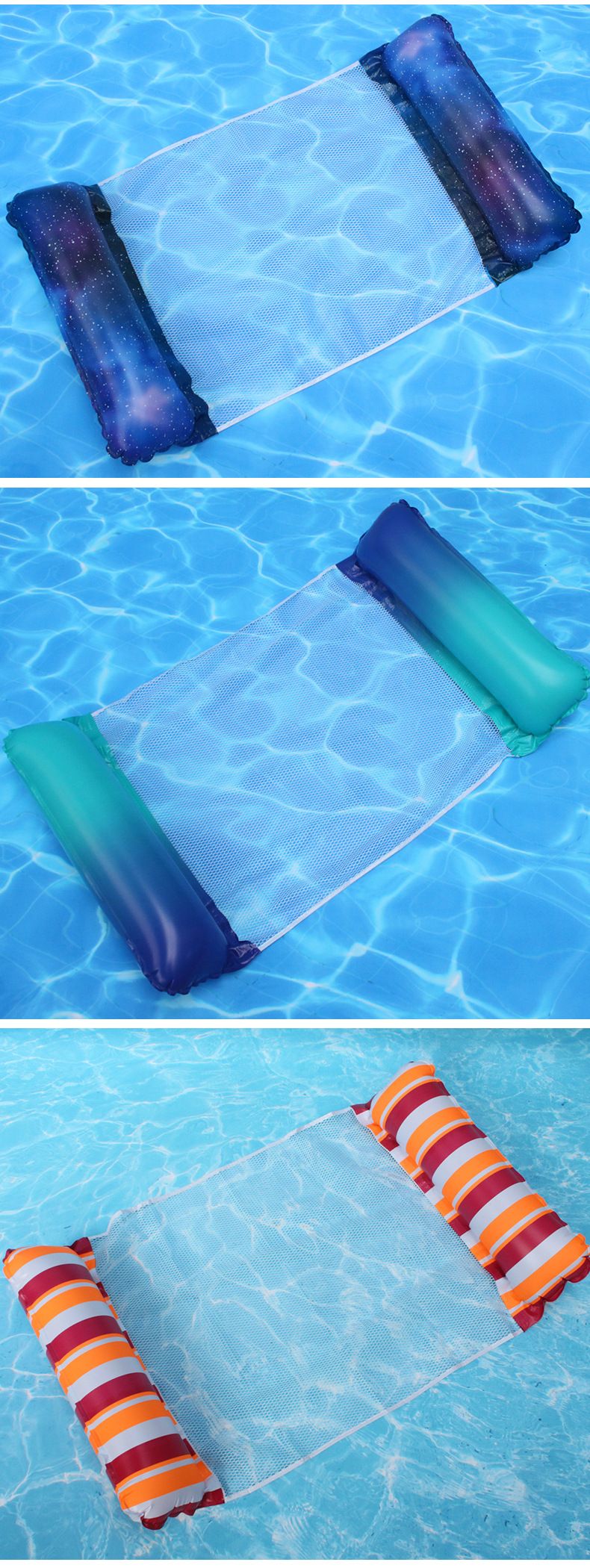 Esteira flutuante inflável de 3 tubos com encosto de malha dobrável, boia de piscina para adultos, jangada resistente para piscina de praia e lago_voghion.com