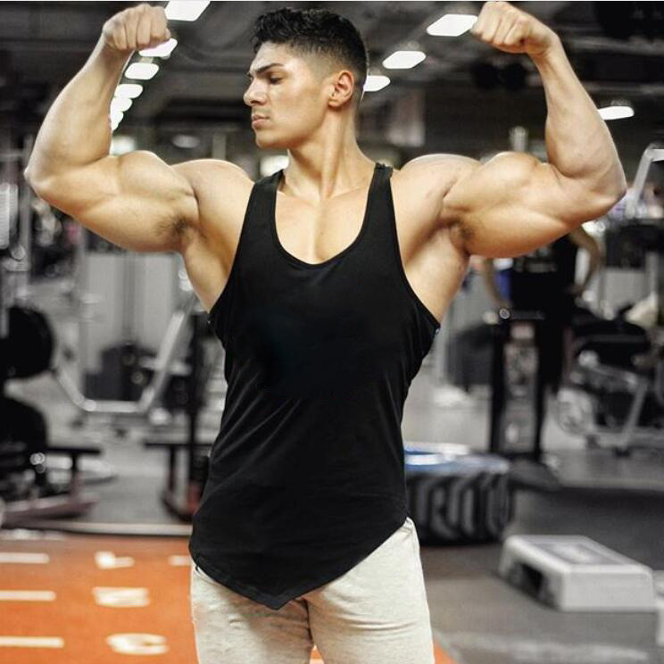 Canottiera fitness da uomo per scavo profondo, tinta unita, felpa estiva completa per allenamento sportivo_voghion.com