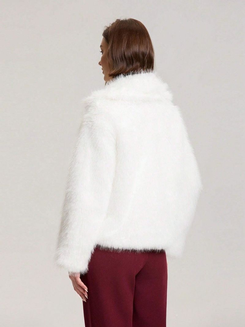 Kunstfuchspelzjacke, Damen-Wintermantel, kurz, wattiert, Kunstpelzmantel mit Revers, warme, flauschige Oberbekleidung (mehrere Farben und Größen)_voghion.com