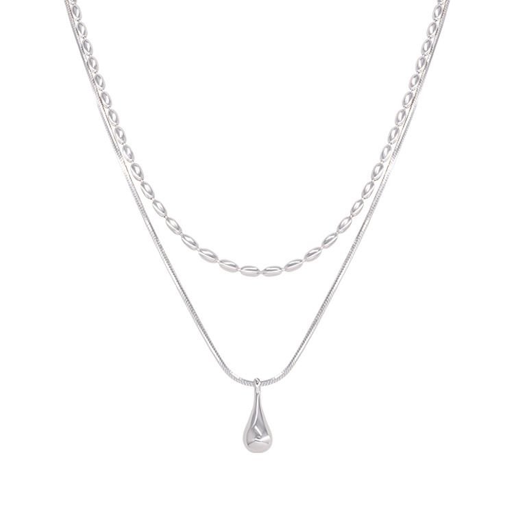 Water Drop Pendant Double Layer Necklace For Women, Niche Design Sense, Ins Cold Style, Fashionable Simple Temperament,_voghion.com