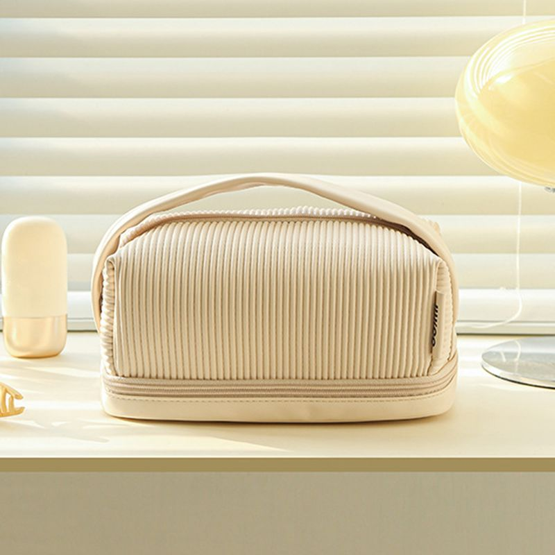 Lihao Cosmetic Double Layer Smooth Zipper Solid Color Multipurpose Large Capacity Toiletry Bag Makeup Organizer for_voghion.com