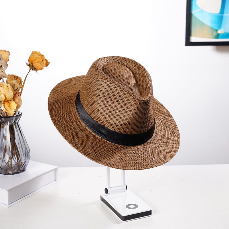 Neu eingetroffen Mode Sommer Casual Unisex Strand Große Krempe Jazz Sonne Panama Papier Stroh Frauen Männer Cowboy Fedora Hut Gangster_voghion.com