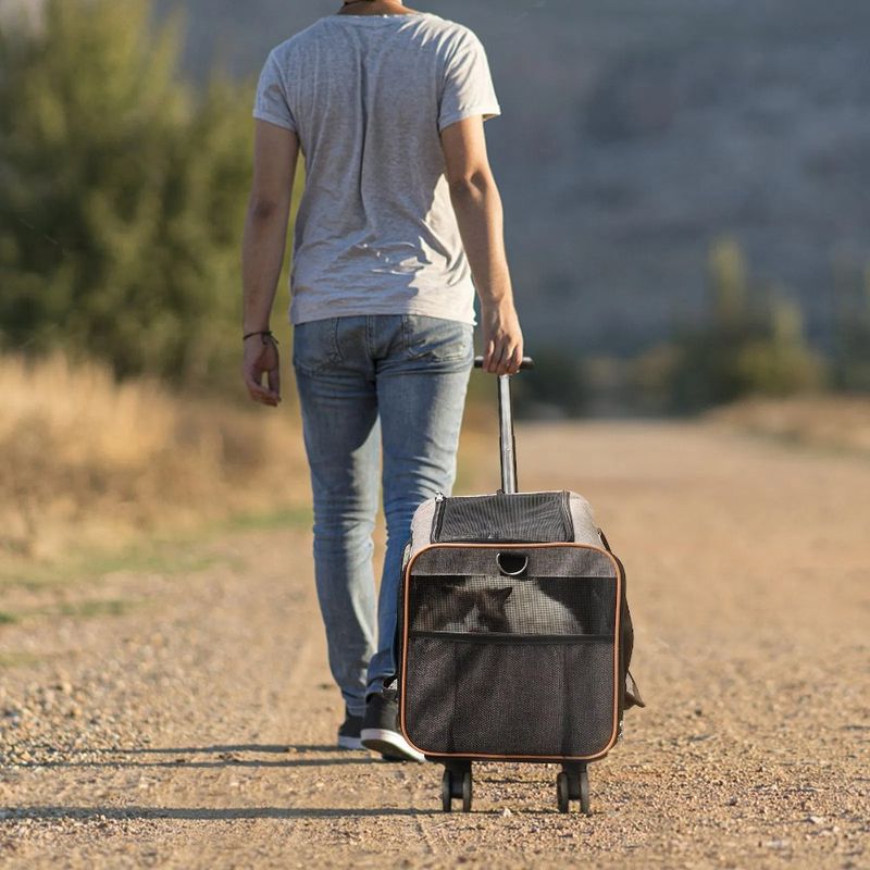 Shoulder Handle And Wheels, Carrier Dog Carrier Approved Rolling With Whee Strap, Cat With Airline Pet Telescopic Carrier With_voghion.com