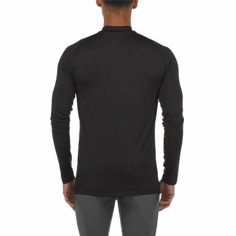 Men's high neck fitness long sleeve tight PRO sports running T-shirt autumn and winter elastic quick drying stand collar basketball base shirt_voghion.com