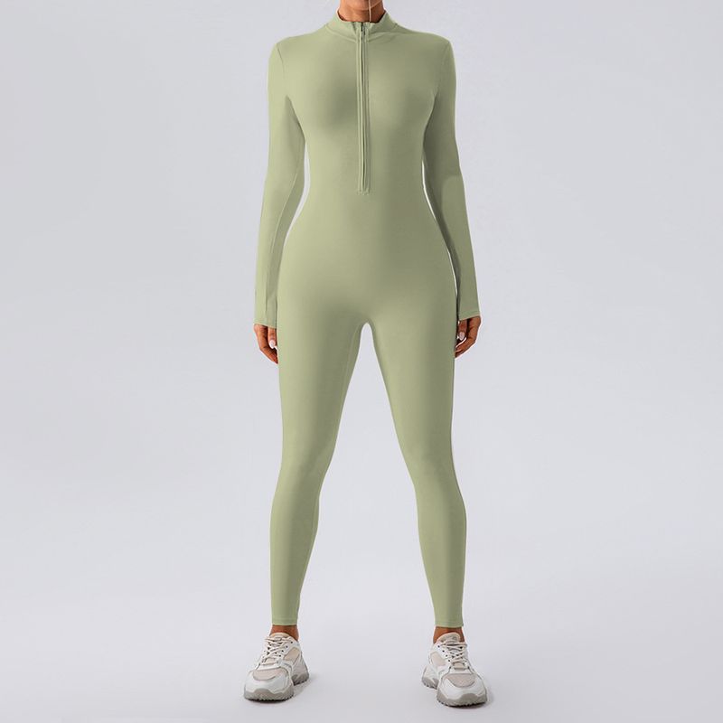 LazyZoom High Elastic Zipper Stand Collar Long Sleeve Jumpsuit Sports Fitness Running Training Yoga Suit For Women_voghion.com