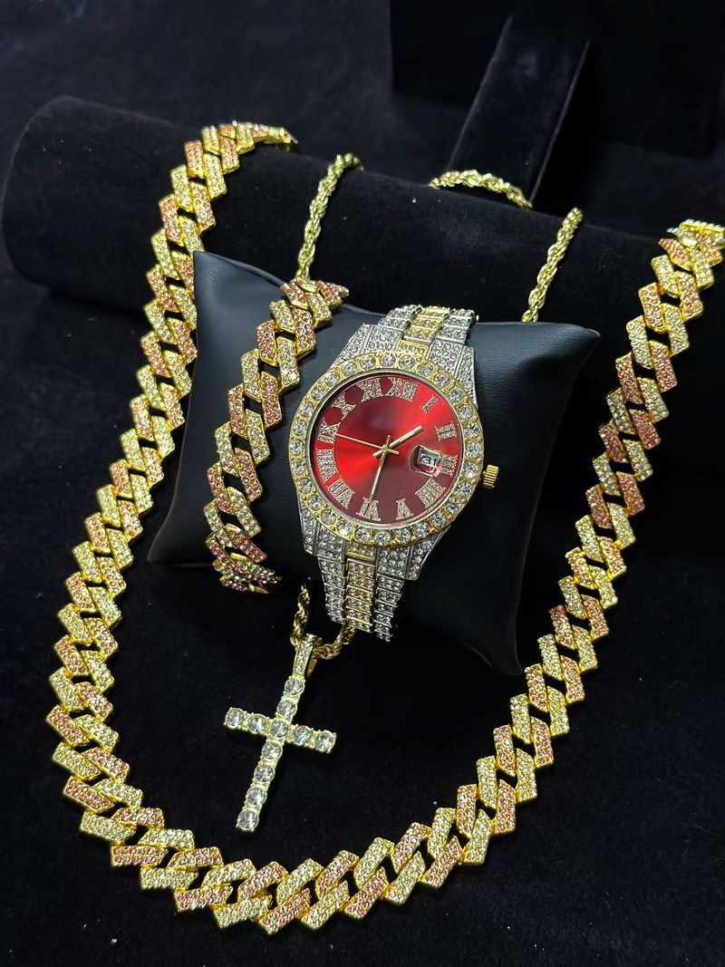 Stilvolles Quarzuhr-Set mit Diamantakzenten und passender Armband-Halsketten-Kombination – perfektes Geschenk für Männer und Frauen_voghion.com