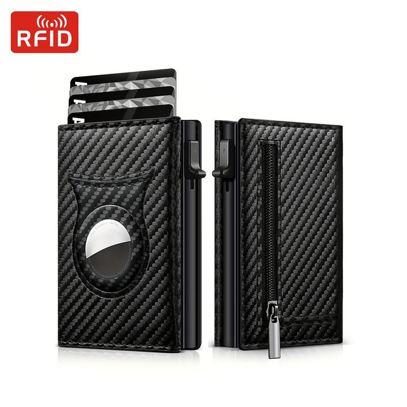 Herrentaschen, heißer Verkauf, magnetischer Airtag-Kartenhalter, Herren-Geldbörse aus Kohlefaser, multifunktionaler Kartenhalter, seitlicher Druck, dreifach gefaltete Geldbörse_voghion.com