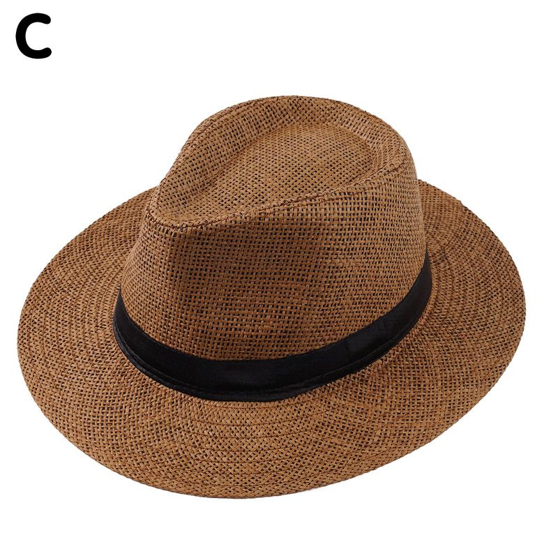 Neu eingetroffen Mode Sommer Casual Unisex Strand Große Krempe Jazz Sonne Panama Papier Stroh Frauen Männer Cowboy Fedora Hut Gangster_voghion.com