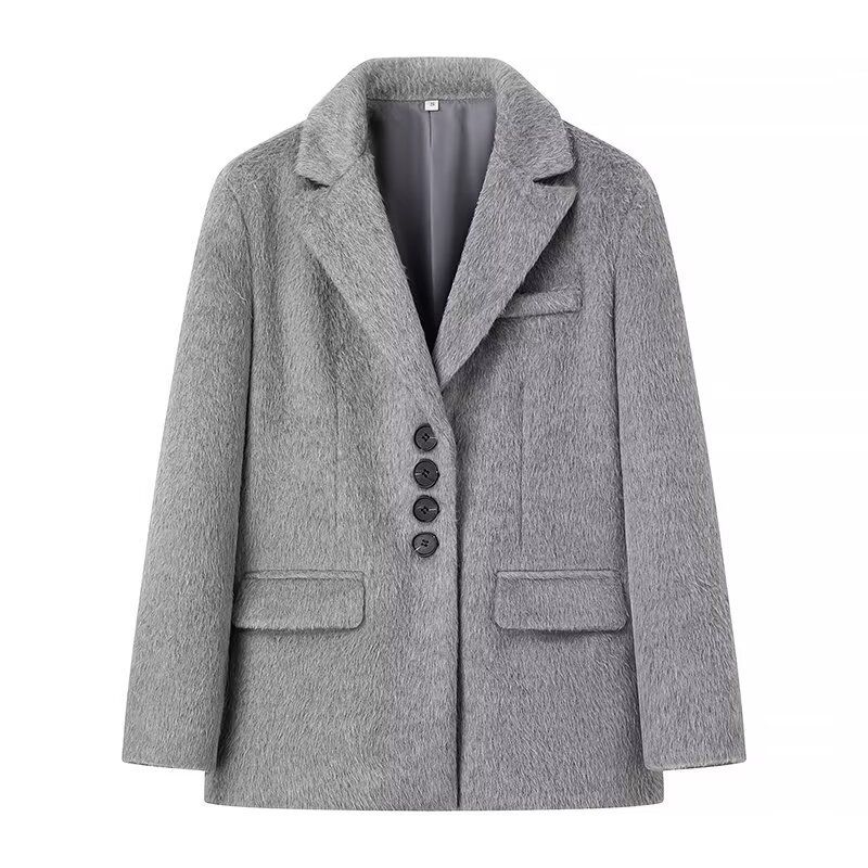 Women's clothing 2024 spring new collar single row multi button loose long hair 4-color suit jacket_voghion.com