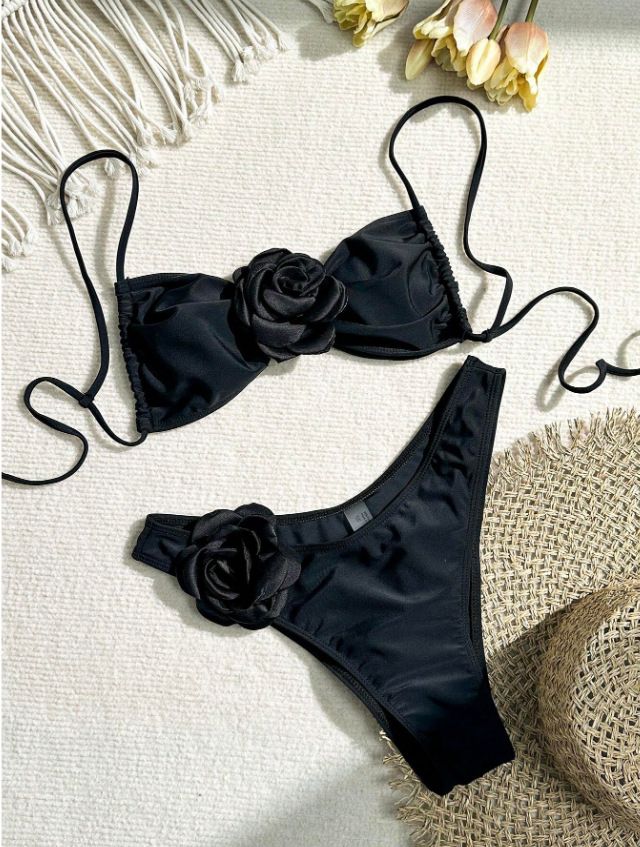 Costume da bagno bikini con fiori tridimensionali alla moda per donna_voghion.com
