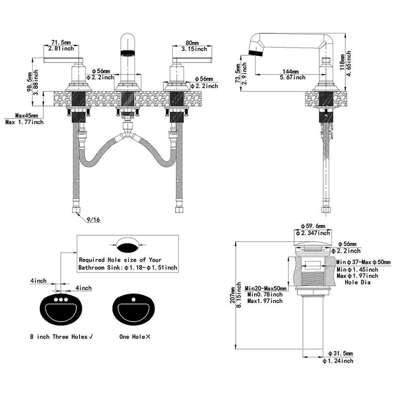 8 In. Widespread Double Handle Bathroom Faucet 3 Holes Vanity Sink Water-Saving With Metal Drain In Matte Black_voghion.com