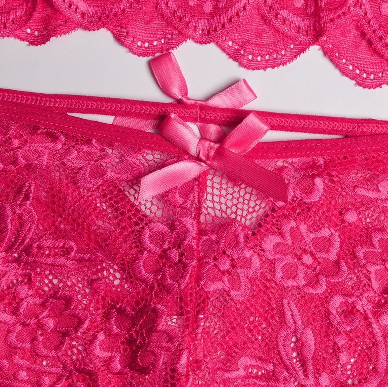 Women's Intimates New Bow Deep V Jacquard Two Piece Sexy Lingerie_voghion.com