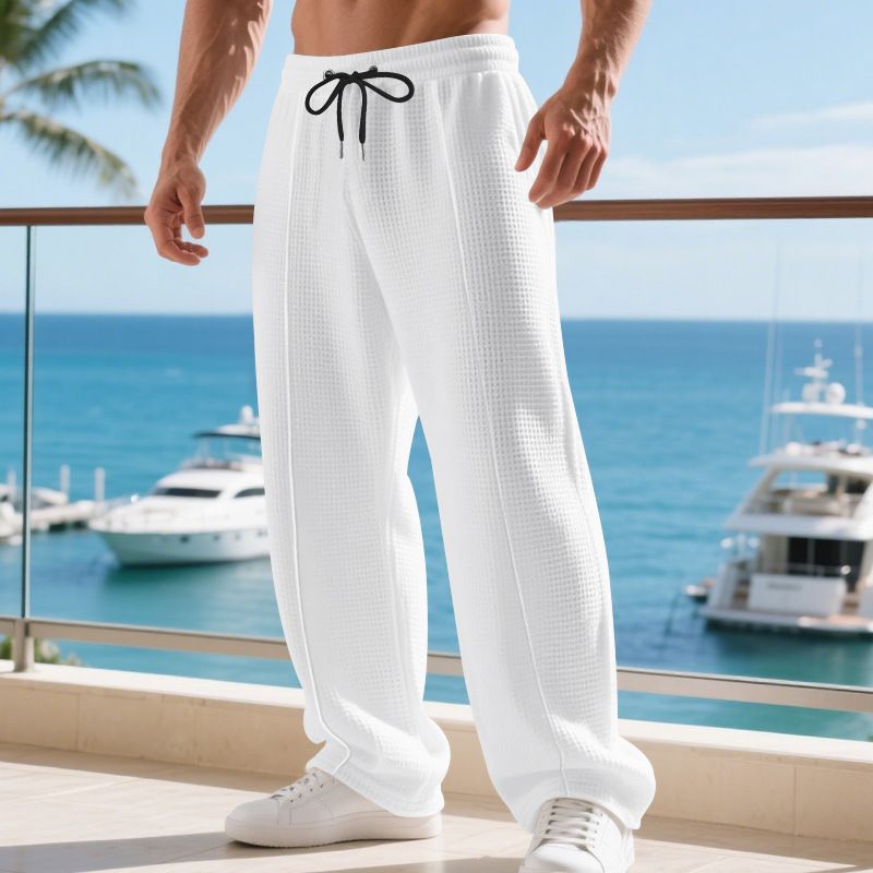 Men's Waffle-Knit Casual Pants – Straight-Leg Lounge Pants (S-XXXL, 5 Colors)_voghion.com