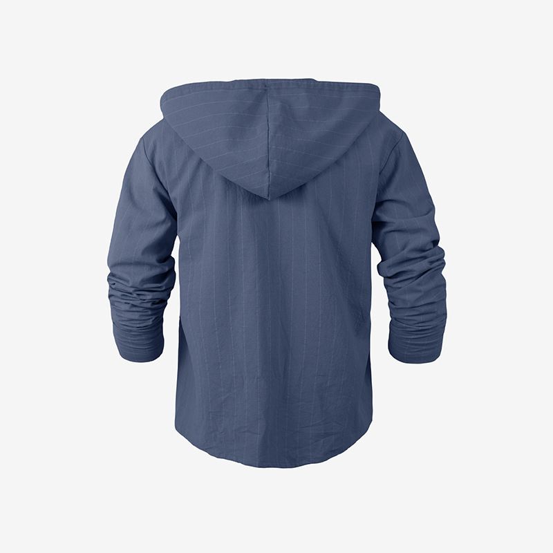 Camicia casual da uomo in lino con cappuccio e righe - Pullover a maniche lunghe con apertura frontale per spiaggia e streetwear (S-XXXL)_voghion.com