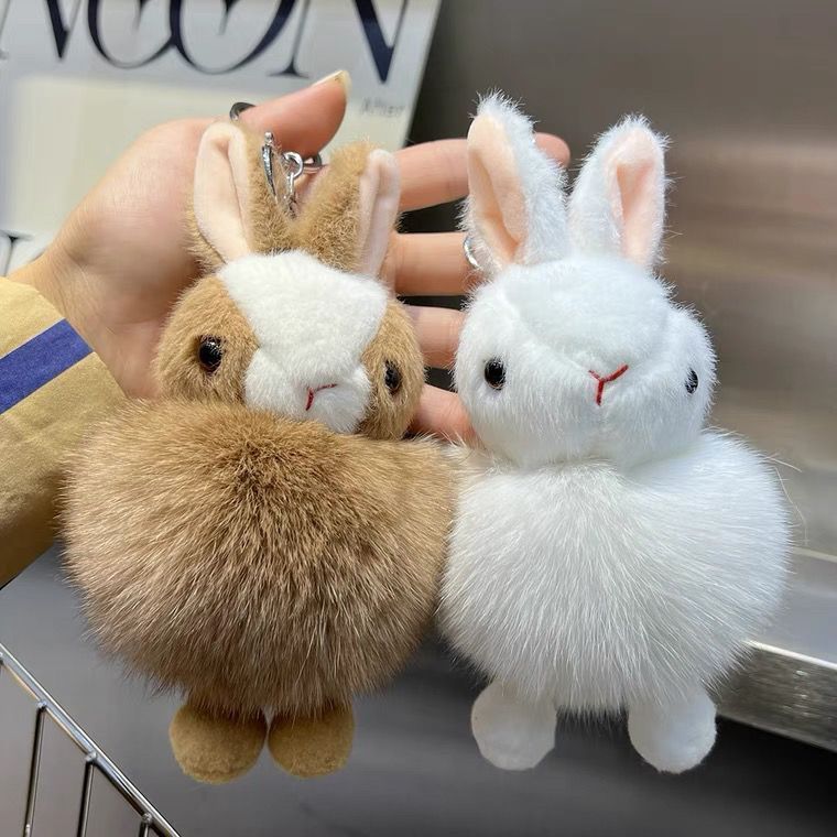 Real Fox Fur Cute Bunny Car Keychain Pendant Ins Plush Doll Bag Backpack Fur Ball Ornaments 1_voghion.com