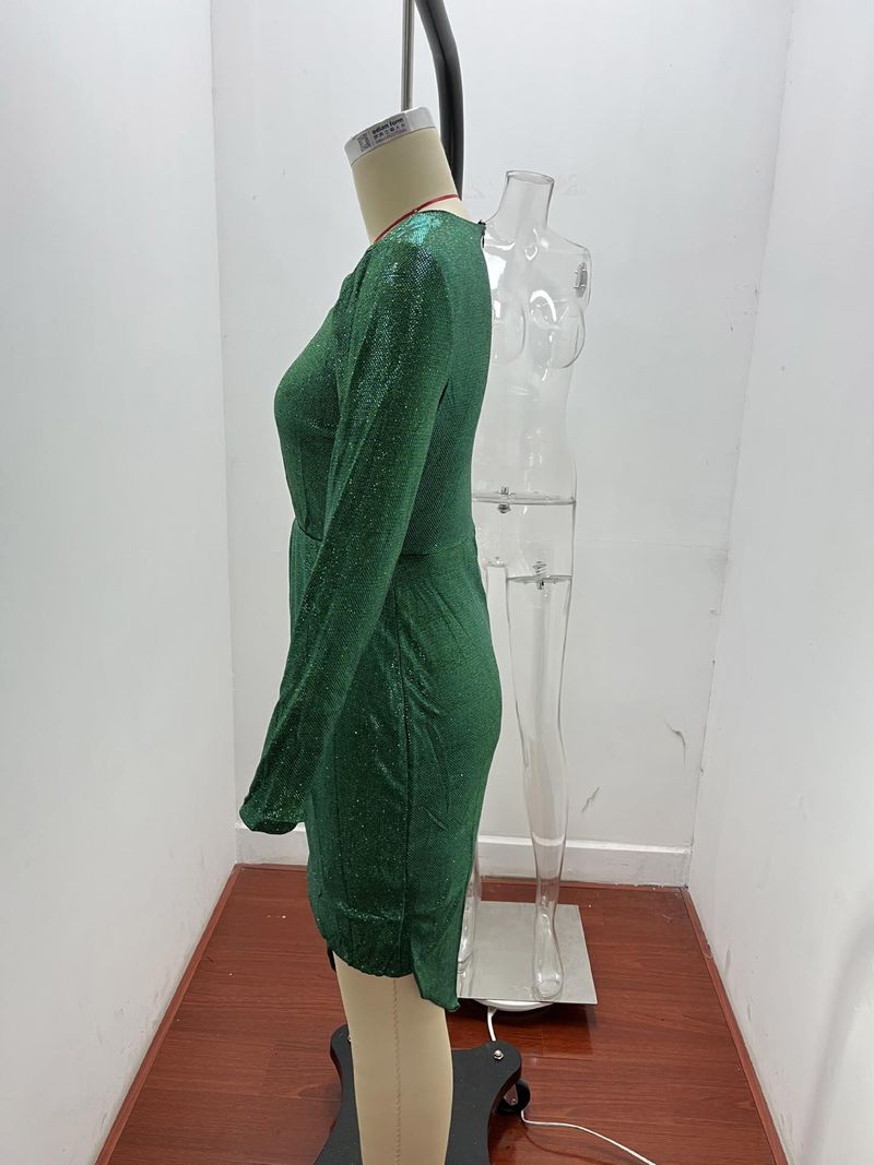 Ženska oblačila, nova vroče žigosana seksi midi krilo z dolgimi rokavi, V-izrez, formalna večerja, slim fit obleka za ženske_voghion.com