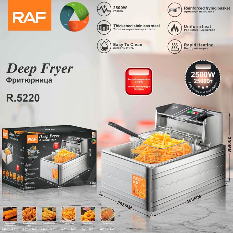 Friteuse électrique 5,5 L, usage domestique et professionnel, pour frites, bâtonnets de pâte frits et poulet, thermostat réglable, conception sûre, norme européenne._voghion.com
