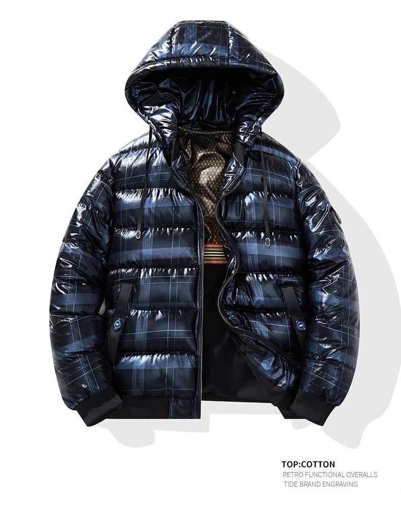 Erkek Giyim Moda Markası Renk Eşleştirme Kamuflaj Parlak Kapüşonlu Ceket Erkekler İçin Sonbahar Ve Kış Kalınlaştırılmış Gençlik Giyim Pamuklu Mont_voghion.com