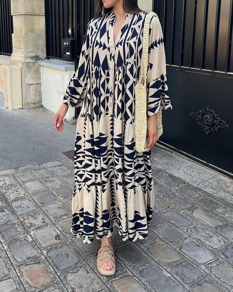 Vestido boêmio estampado feminino grande de outono 2025 para mulheres_voghion.com